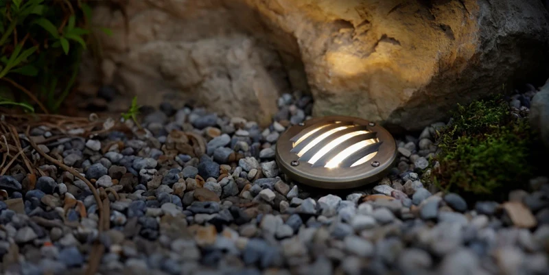Brass Well Light with Louvered Rock Guard